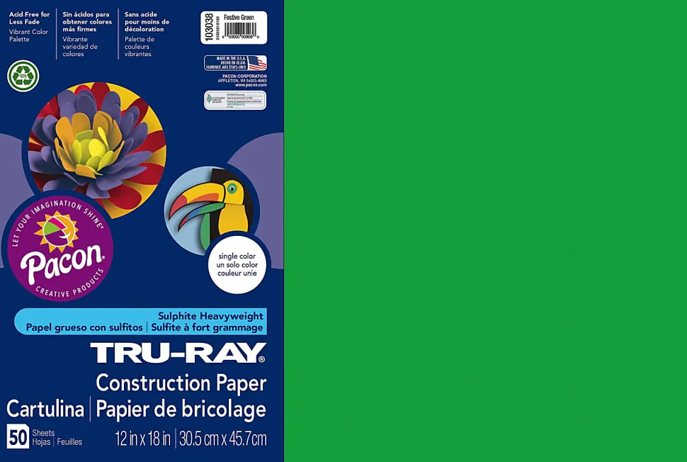 Tru-Ray® Construction Paper, 50% Recycled, Assorted Colors, 12" x 18", Pack Of 50
