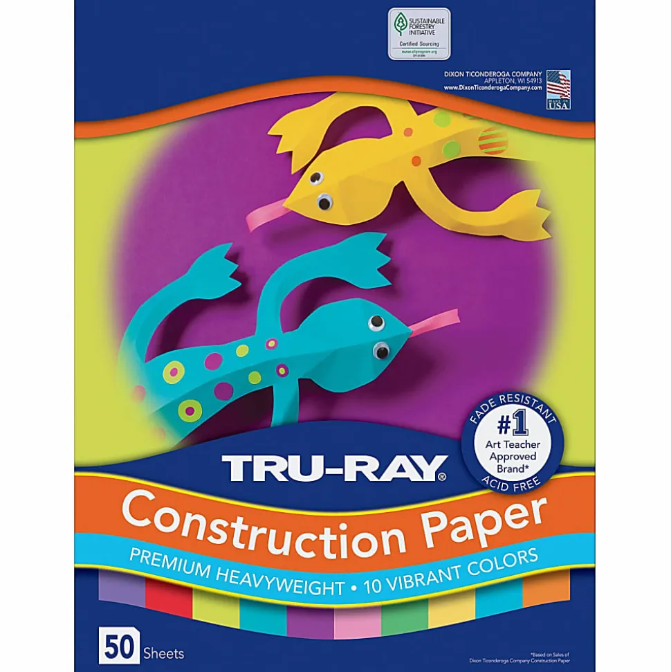 Tru-Ray® Construction Paper, 50% Recycled, Assorted Colors, 12" x 18", Pack Of 50 Sheets