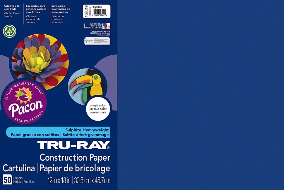 Tru-Ray® Construction Paper, 50% Recycled, 12" x 18", Royal Blue, Pack Of 50