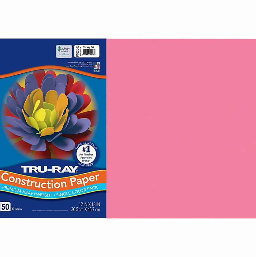 Tru-Ray® Construction Paper, 50% Recycled, 12" x 18", Shocking Pink, Pack Of 50