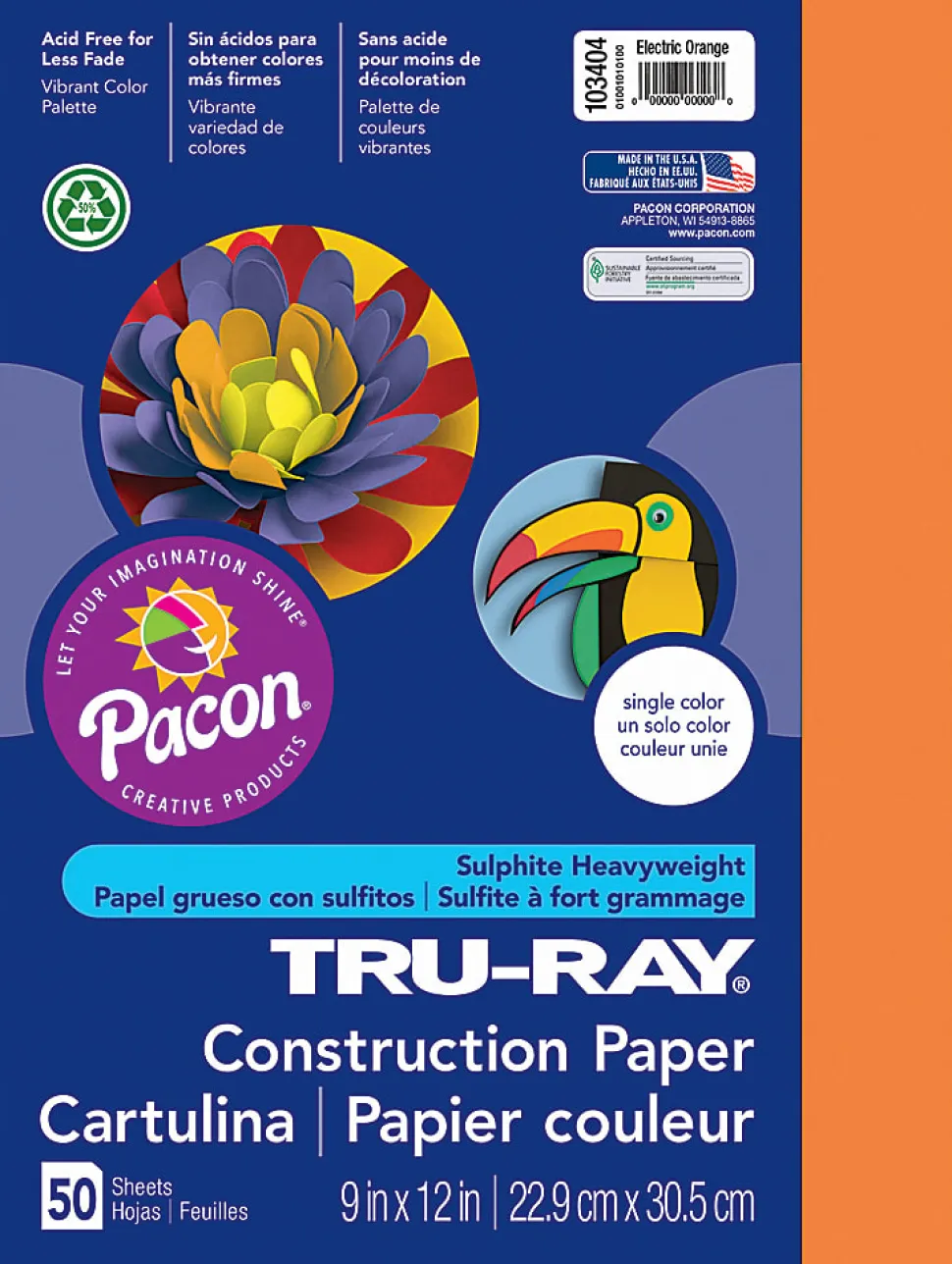Tru-Ray® Construction Paper, 9" x 12", 50% Recycled, Electric Orange, Pack Of 50