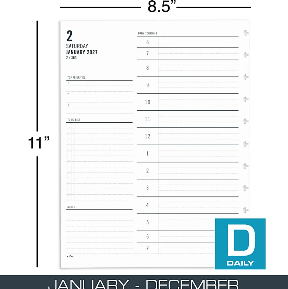 2027 TUL® Discbound Daily Planner Refill Pages, Letter Size, January To December