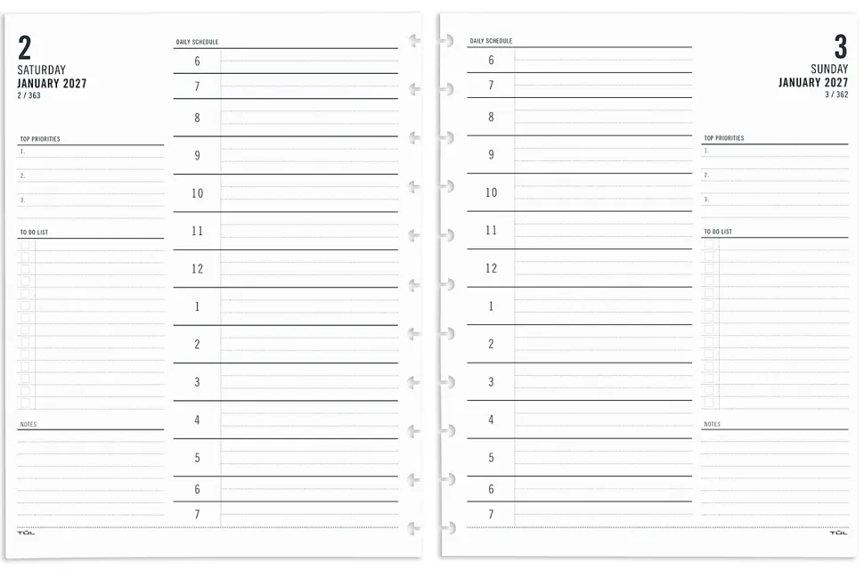 2027 TUL® Discbound Daily Planner Refill Pages, Letter Size, January To December