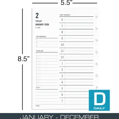 2026 TULĀ® Discbound Daily Planner Refill Pages, Junior Size, January To December