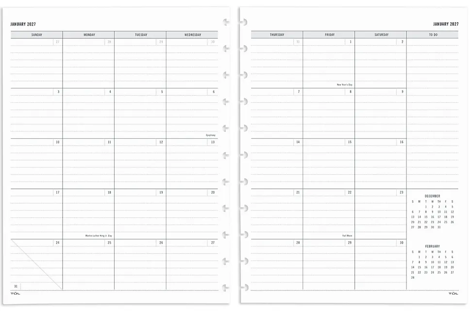 2027 TUL® Discbound Monthly Planner Refill Pages Set With 12 Tab Dividers, Letter Size, Gray, January To December, Total Qty 1