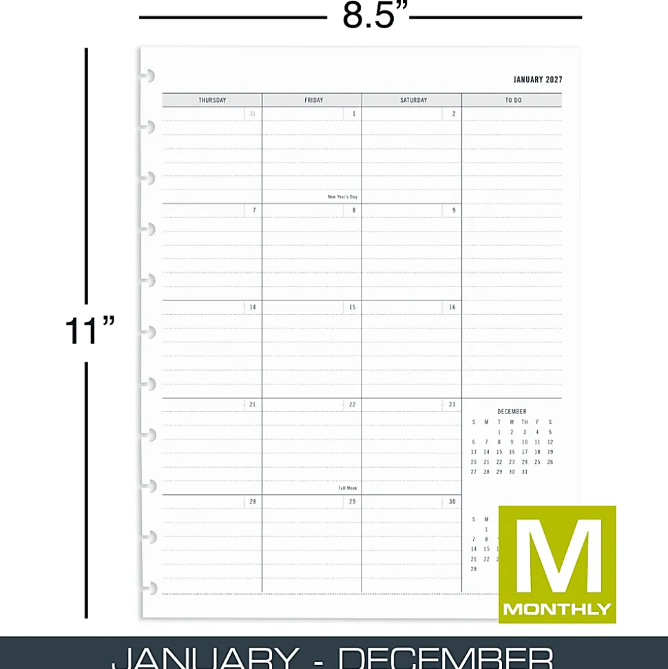 2027 TUL® Discbound Monthly Planner Refill Pages Set With 12 Tab Dividers, Letter Size, Gray, January To December, Total Qty 1