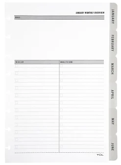 2027 TUL® Discbound Monthly Planner Refill Pages Set With 12 Tab Dividers, Junior Size, Gray, January To December, Total Qty 1
