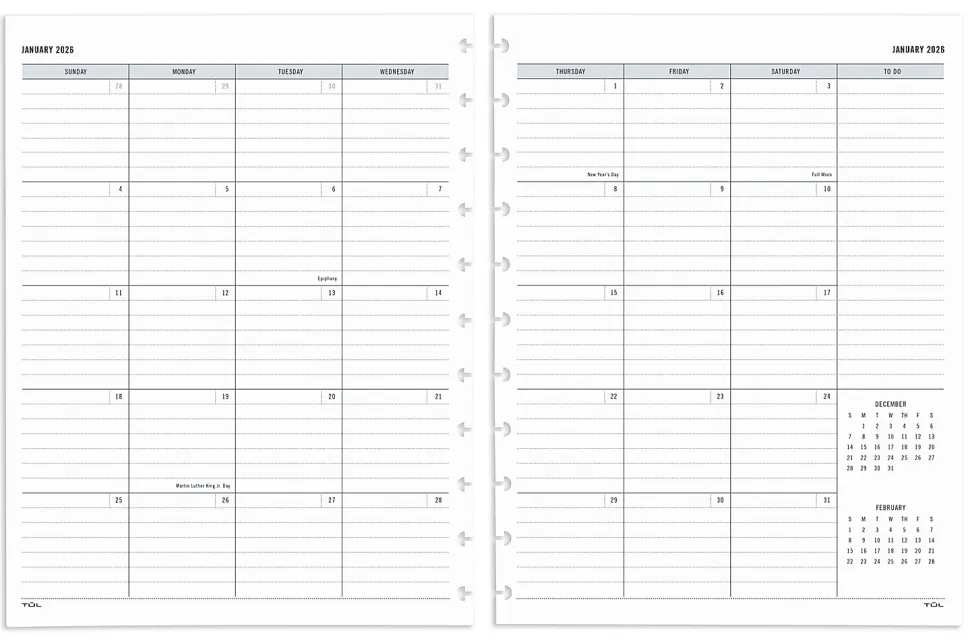 2026 TUL® Discbound Monthly Planner Refill Pages With 12 Tab Dividers, Letter Size, Gray, January To December