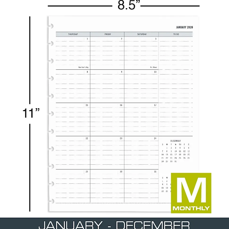 2026 TUL® Discbound Monthly Planner Refill Pages With 12 Tab Dividers, Letter Size, Gray, January To December