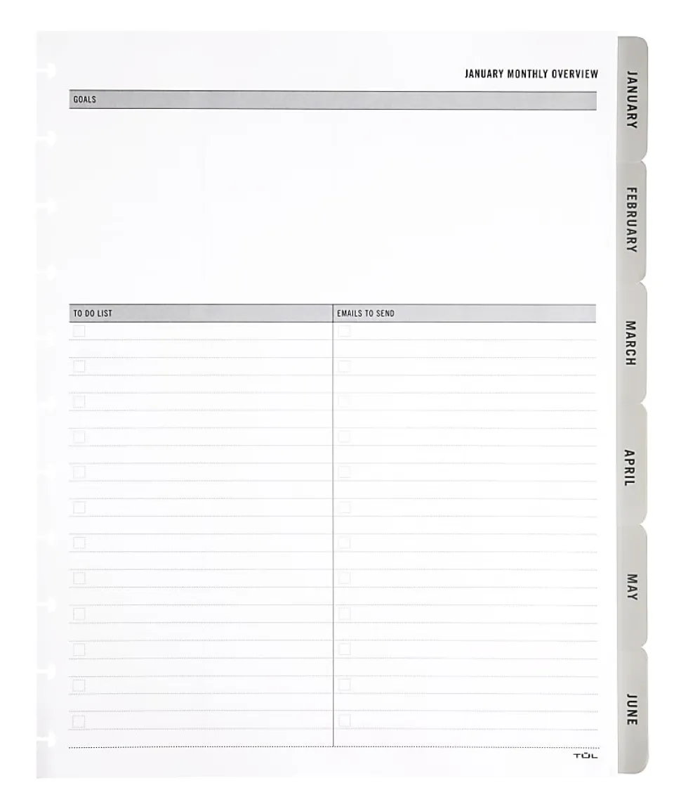 2026 TUL® Discbound Monthly Planner Refill Pages With 12 Tab Dividers, Letter Size, Gray, January To December