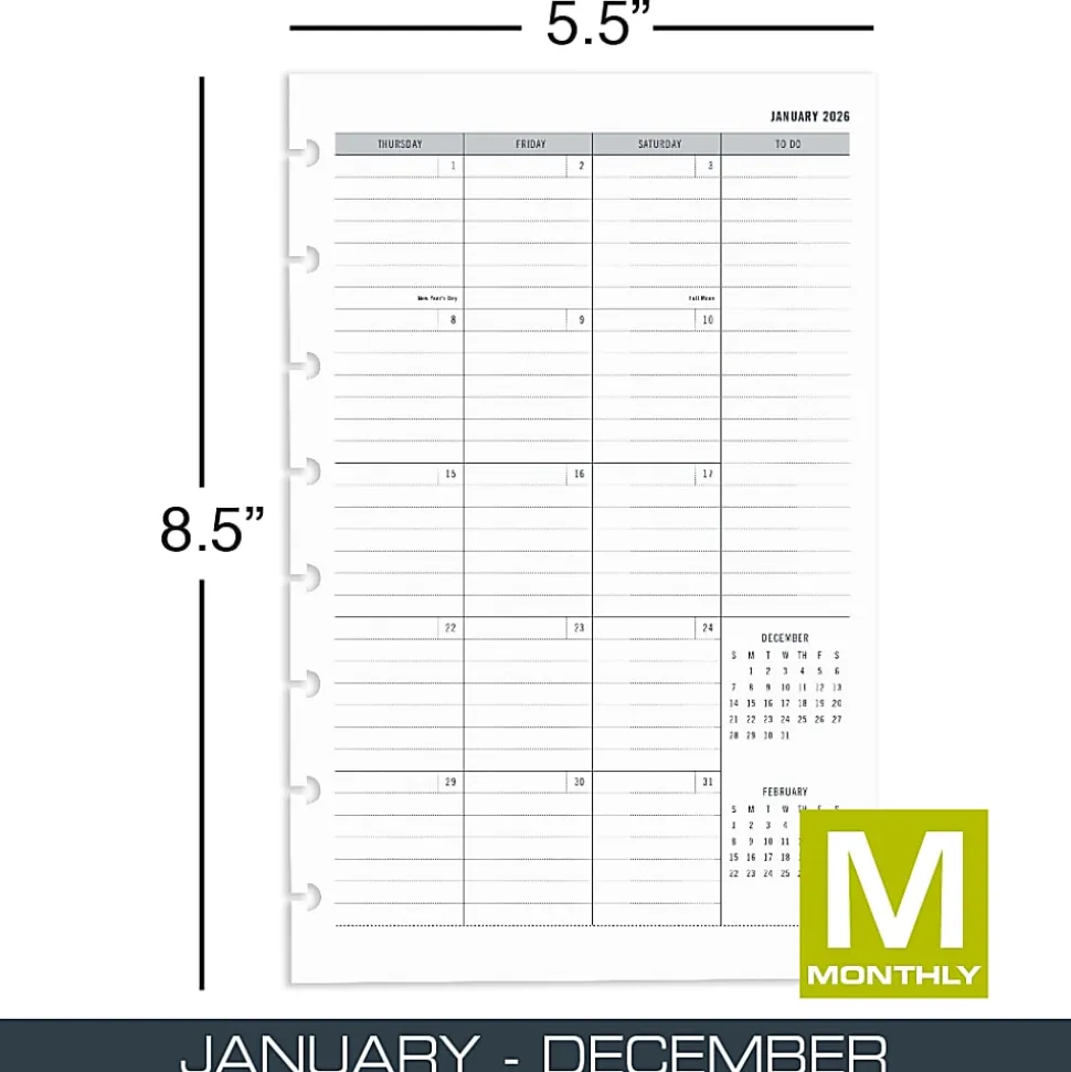 2026 TUL® Discbound Monthly Planner Refill Pages With 12 Tab Dividers, Junior Size, Gray, January To December