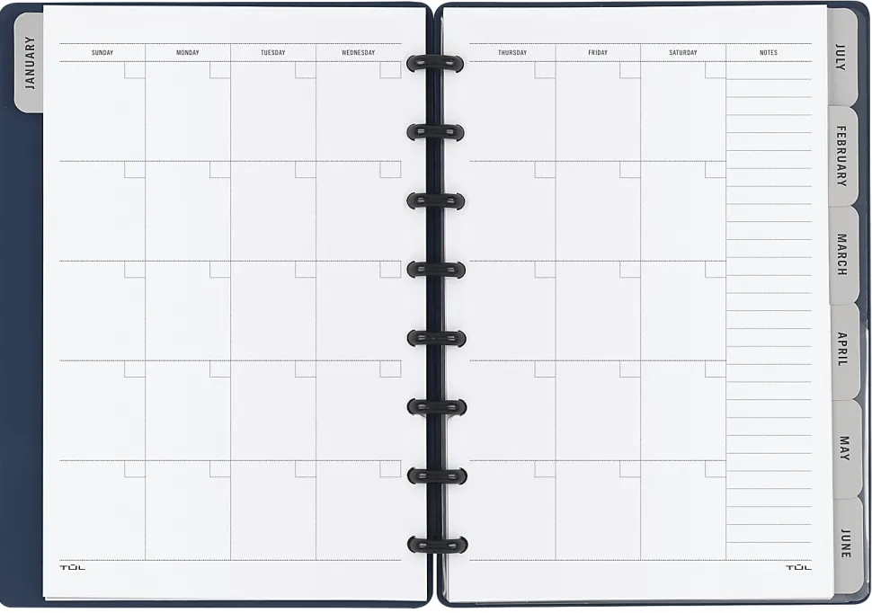 TUL® Discbound Monthly Planner Starter Set, Undated, Junior Size, Soft-Touch Cover, Navy