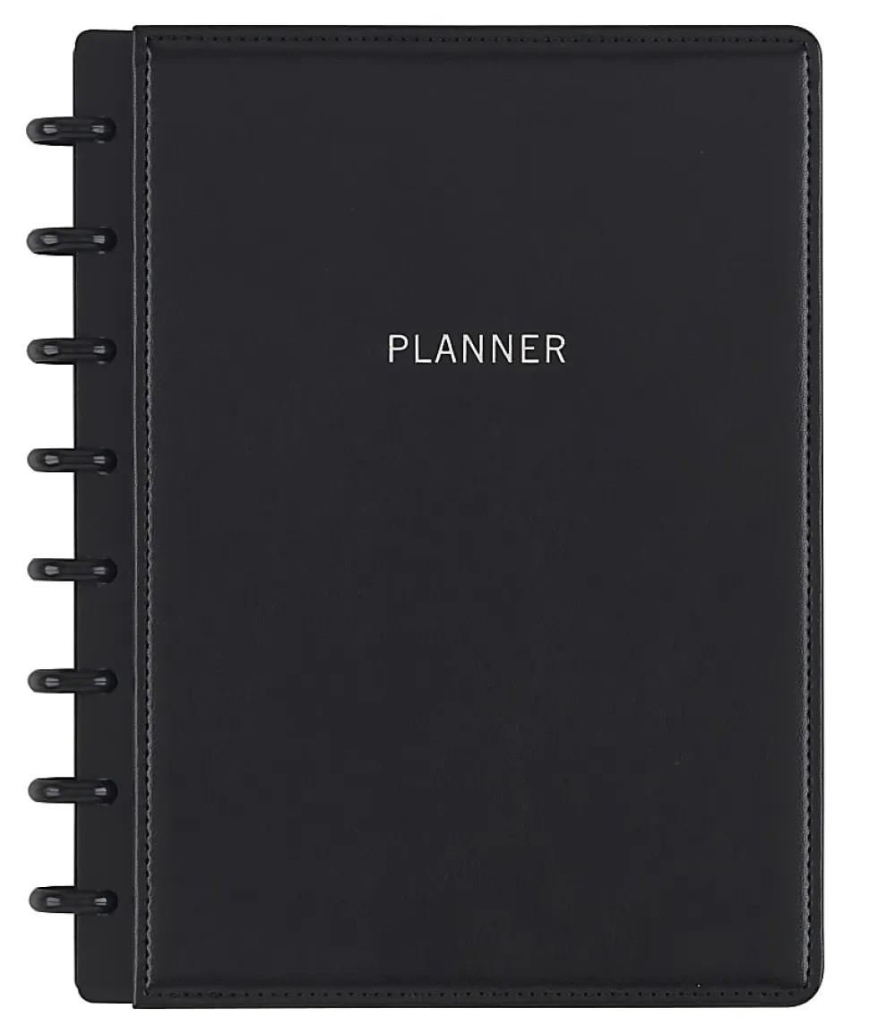 TUL® Discbound Monthly Planner Starter Set, Undated, Junior Size, Leather Cover, Black