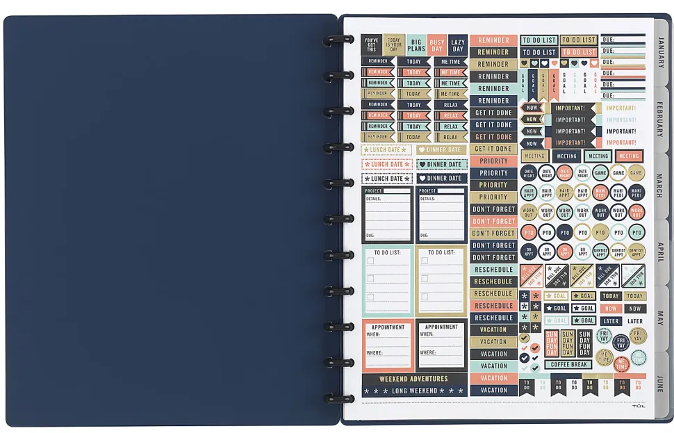 TUL® Discbound Monthly Planner Starter Set, Undated, Letter Size, Soft-Touch Cover, Navy