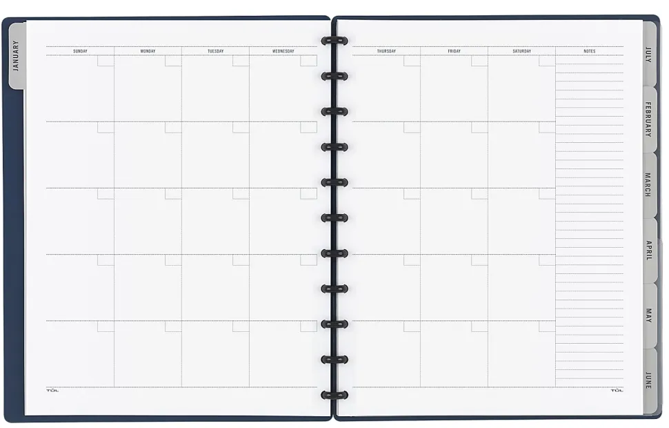TUL® Discbound Monthly Planner Starter Set, Undated, Letter Size, Soft-Touch Cover, Navy