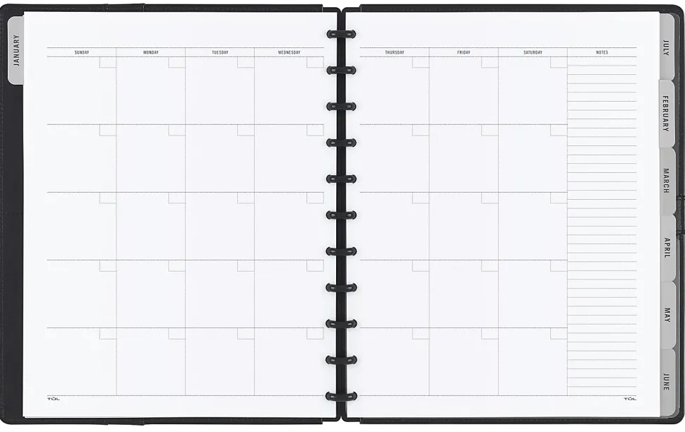 TUL® Discbound Monthly Planner Starter Set, Undated, Letter Size, Leather Cover, Black