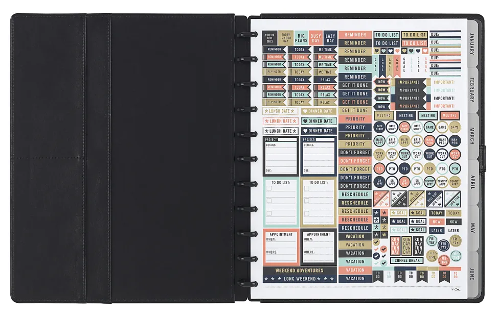 TUL® Discbound Monthly Planner Starter Set, Undated, Letter Size, Leather Cover, Black
