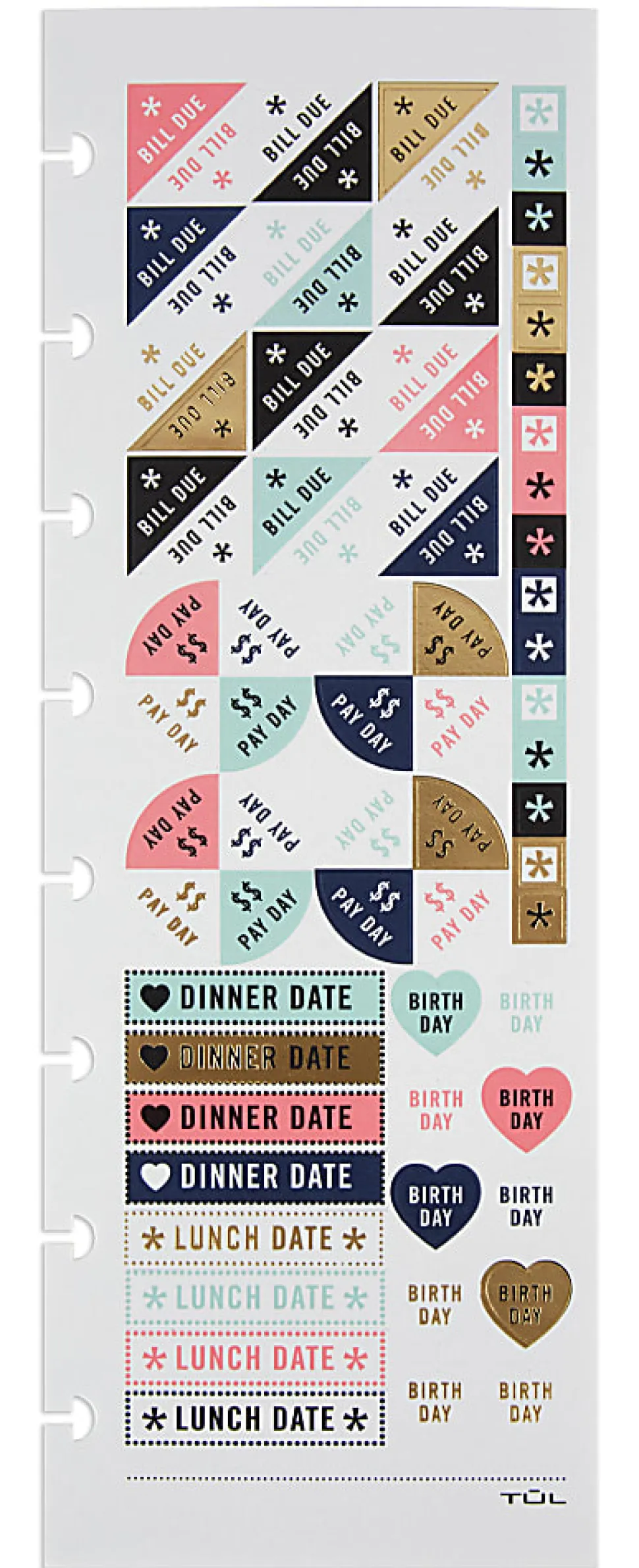 TUL® Discbound Notebook Sticker Sheets, 3" x 8-1/2", Assorted, 10 Sheets, 2 Sheets of 5 Designs