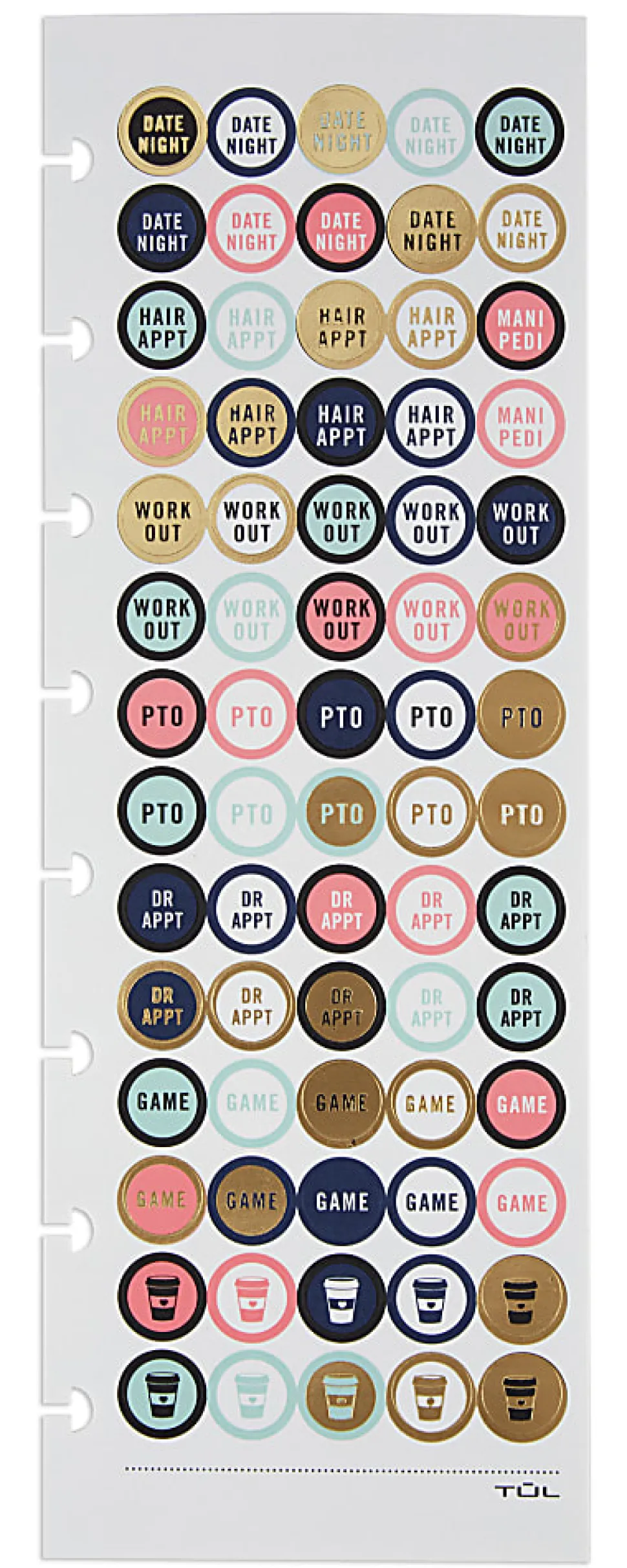 TUL® Discbound Notebook Sticker Sheets, 3" x 8-1/2", Assorted, 10 Sheets, 2 Sheets of 5 Designs