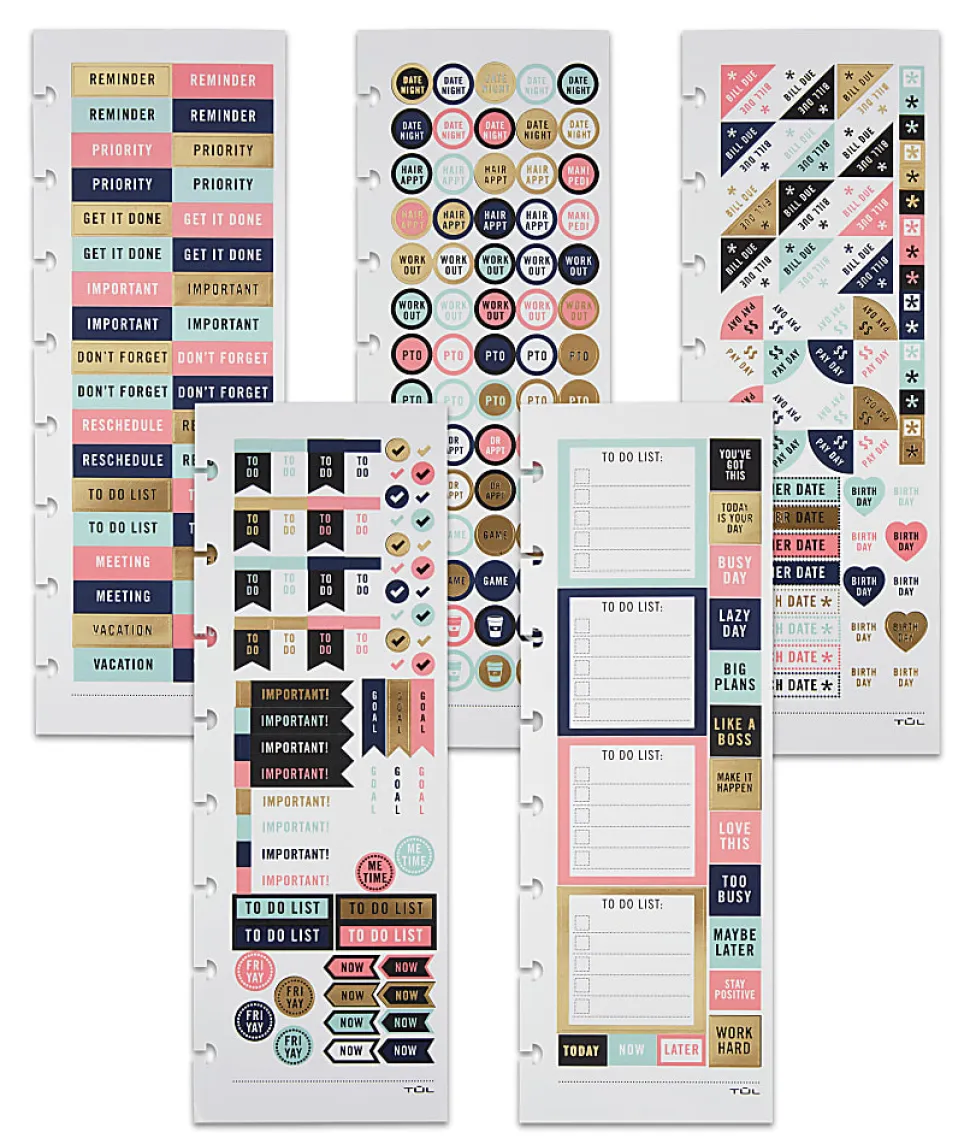 TUL® Discbound Notebook Sticker Sheets, 3" x 8-1/2", Assorted, 10 Sheets, 2 Sheets of 5 Designs