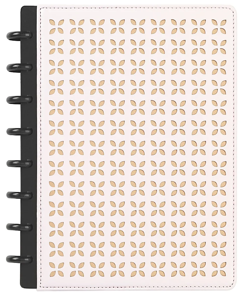 TUL® Discbound Notebook With Die-Cut Leather Cover, Junior Size, Narrow Ruled, 60 Sheets, Pink/Rose Gold
