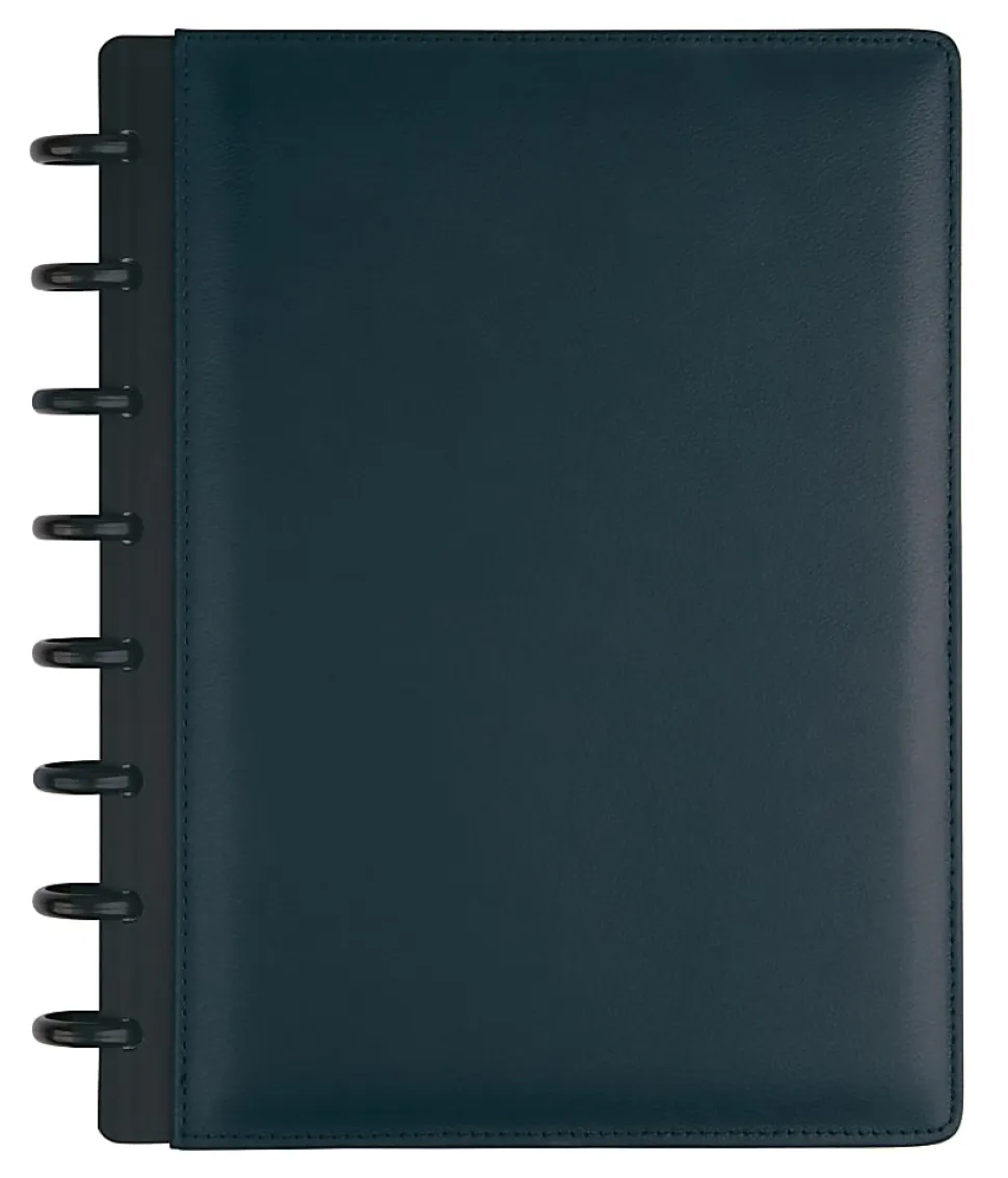 TUL® Discbound Notebook With Leather Cover, Junior Size, Narrow Ruled, 60 Sheets, Navy