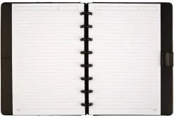 TULĀ® Discbound Notebook With Leather Cover, Junior Size, Narrow Ruled, 60 Sheets, Black