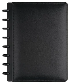 TUL® Discbound Notebook With Leather Cover, Junior Size, Narrow Ruled, 60 Sheets, Black