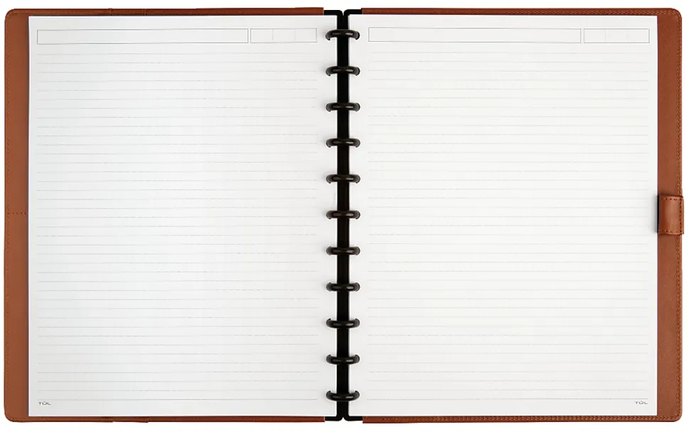 TUL® Discbound Notebook With Leather Cover, Letter Size, Narrow Ruled, 60 Sheets, Brown