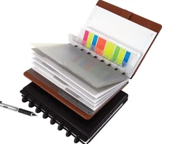 TULĀ® Discbound Notebook With Leather Cover, Junior Size, Narrow Ruled, 60 Sheets, Brown