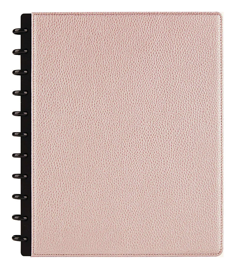 TUL® Discbound Notebook With Pebbled Leather Cover, Letter Size, Narrow Ruled, 60 Sheets, Rose Gold