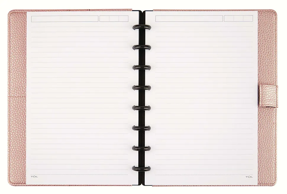 TUL® Discbound Notebook With Pebbled Leather Cover, Junior Size, Narrow Ruled, 60 Sheets, Rose Gold