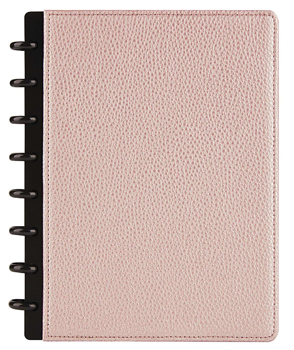 TUL® Discbound Notebook With Pebbled Leather Cover, Junior Size, Narrow Ruled, 60 Sheets, Rose Gold