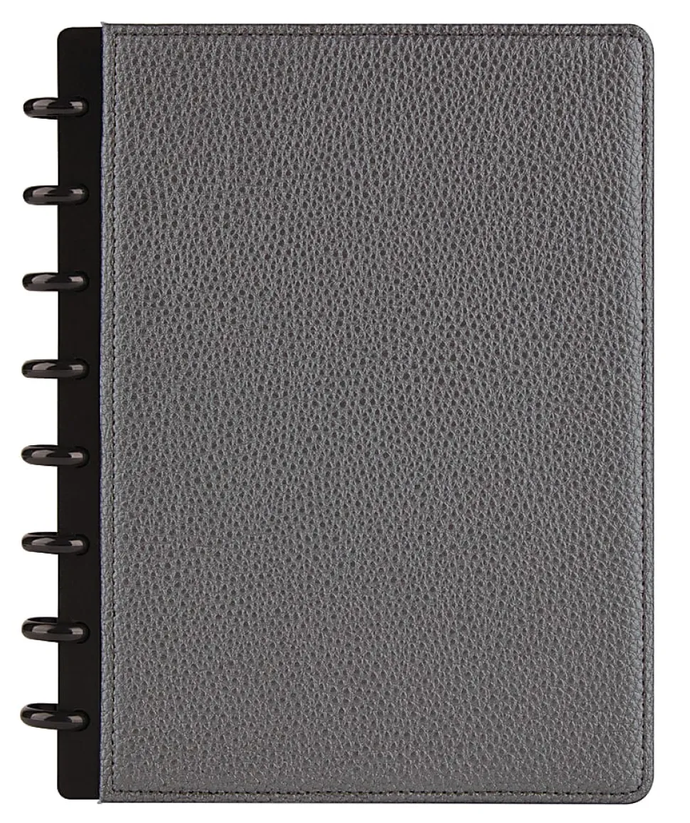 TUL® Discbound Notebook With Pebbled Leather Cover, Junior Size, Narrow Ruled, 60 Sheets, Gunmetal