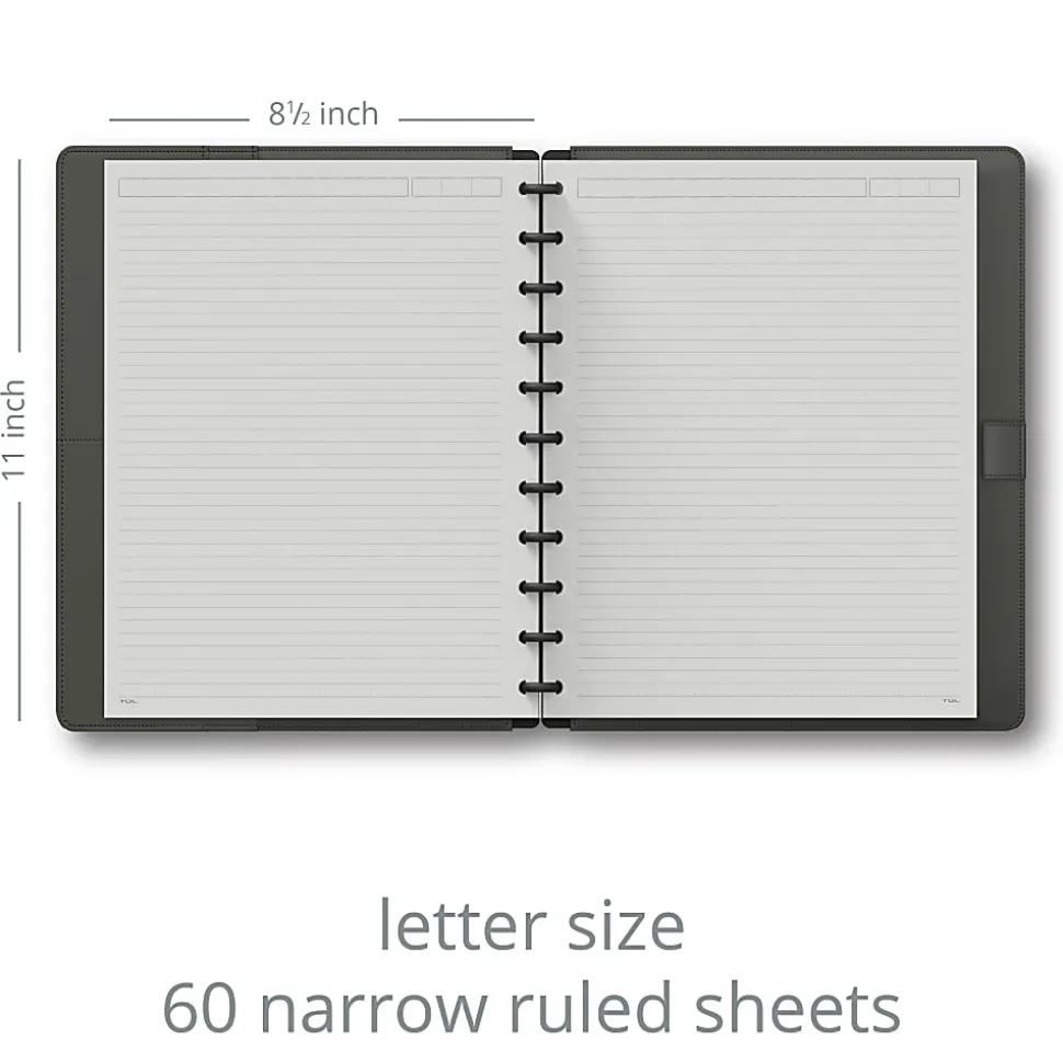 TUL® Discbound Notebook With Vegan Leather Cover, Letter Size, Narrow Ruled, 60 Sheets, Smoke Moss Green