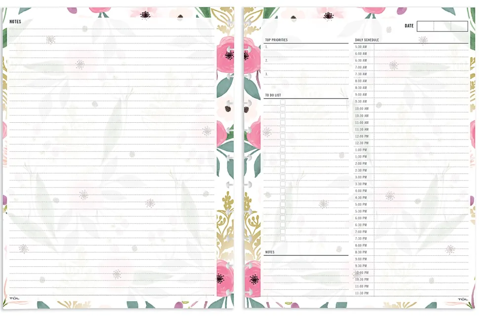TUL® Discbound Undated Daily Refill Pages, Letter Size, 50 Sheets, Floral