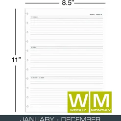 2027 TUL® Discbound Weekly/Monthly Planner Refill Pages, Letter Size, January To December