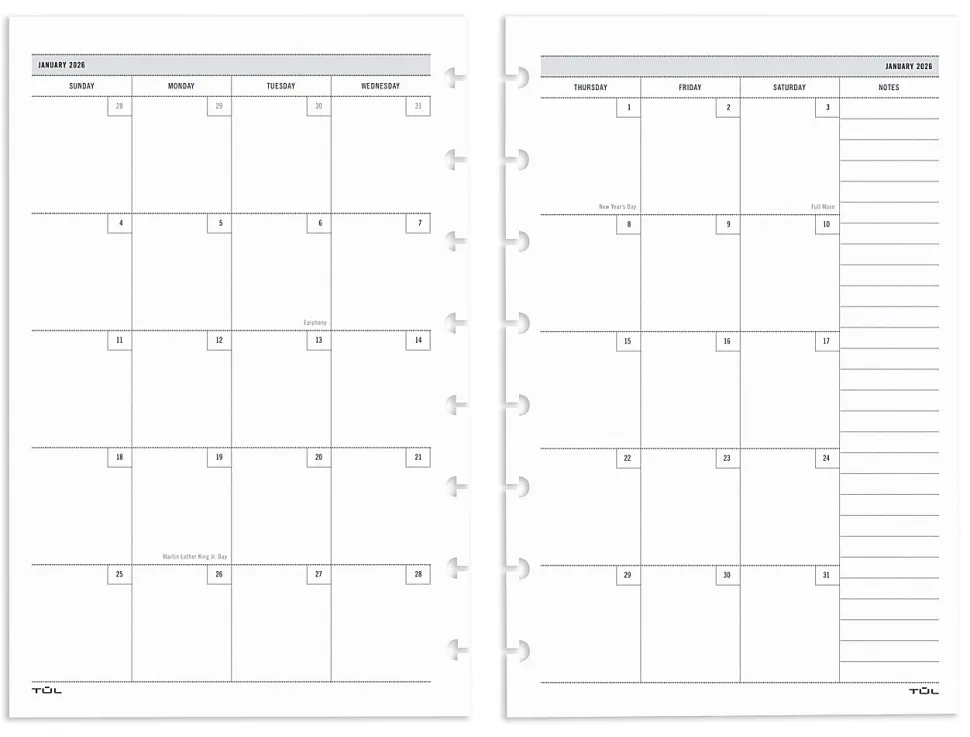 2026 TUL® Discbound Weekly/Monthly Planner Refill Pages, Junior Size, January To December