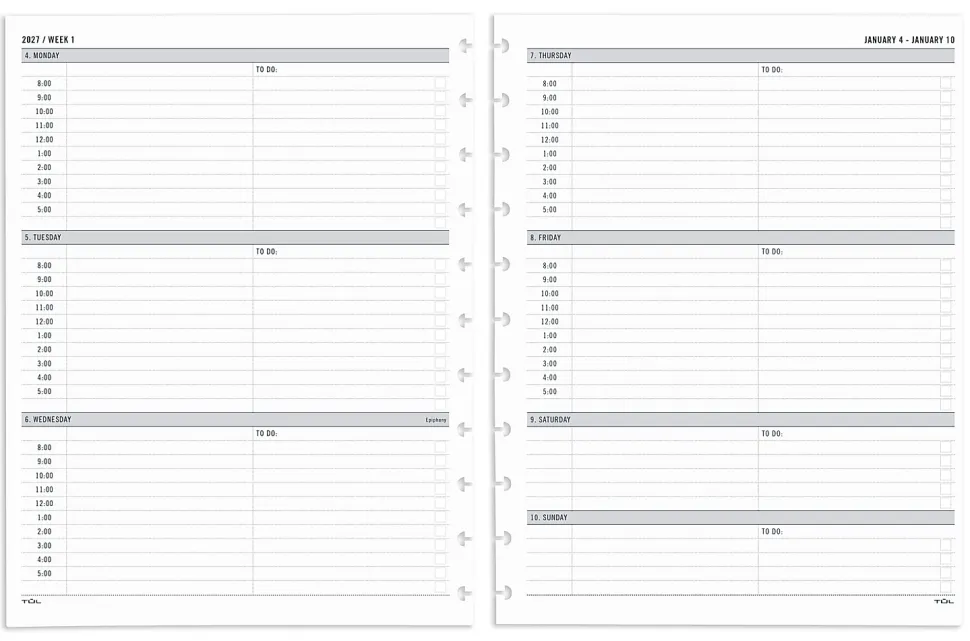 2027 TUL® Discbound Weekly Planner Refill Pages Set, Letter Size, January To December, Total Qty 1, TULLTFLRTIMERY27