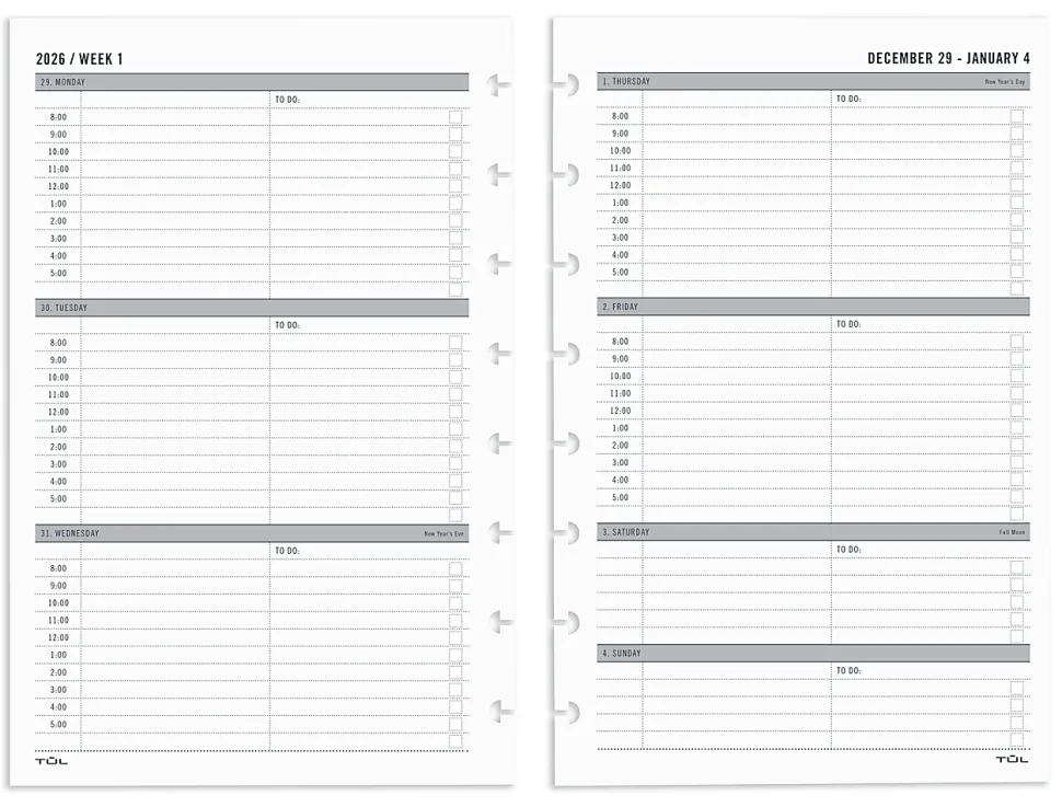 2026 TUL® Discbound Weekly Planner Refill Pages, Junior Size, January To December