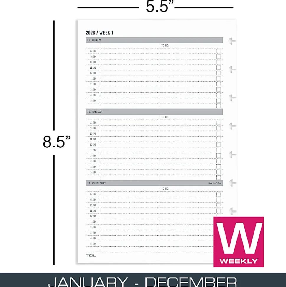 2026 TUL® Discbound Weekly Planner Refill Pages, Junior Size, January To December