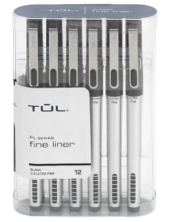 TUL® Fineliner Felt-Tip Pens, Ultra-Fine, 0.4 mm, Silver Barrel, Black Ink, Pack Of 12 Pens