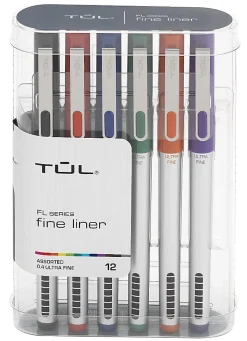 TUL® Fineliner Felt-Tip Pen, Ultra-Fine, 0.4 mm, Silver Barrel, Assorted Ink Colors, Pack Of 12 Pens