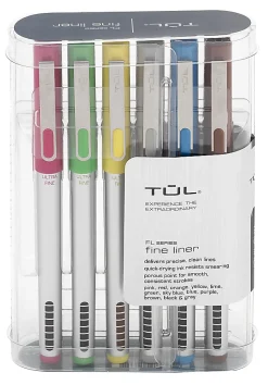TUL® Fineliner Felt-Tip Pen, Ultra-Fine, 0.4 mm, Silver Barrel, Assorted Ink Colors, Pack Of 12 Pens