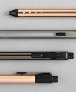 TUL® Fine Writing Solid Metal Barrel Retractable Ballpoint Pen With 2 Refills, Medium Point, 1.0 mm, Rose Gold Barrel, Black/Blue Ink