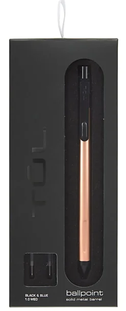 TUL® Fine Writing Solid Metal Barrel Retractable Ballpoint Pen With 2 Refills, Medium Point, 1.0 mm, Rose Gold Barrel, Black/Blue Ink