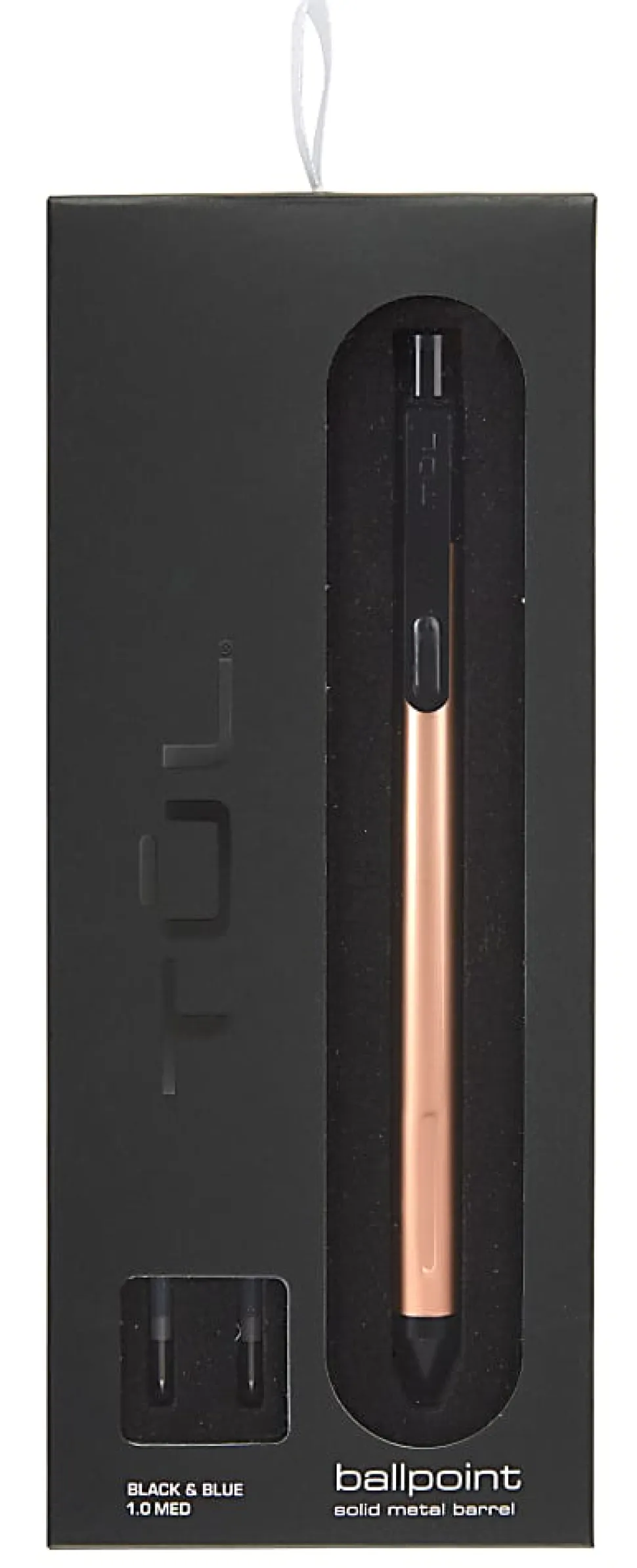 TUL® Fine Writing Solid Metal Barrel Retractable Ballpoint Pen With 2 Refills, Medium Point, 1.0 mm, Rose Gold Barrel, Black/Blue Ink
