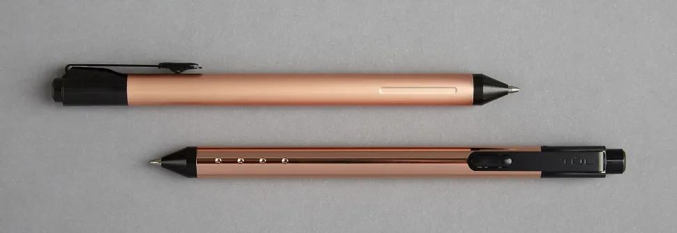TUL® Fine Writing Solid Metal Barrel Retractable Ballpoint Pen With 2 Refills, Medium Point, 1.0 mm, Rose Gold Barrel, Black/Blue Ink