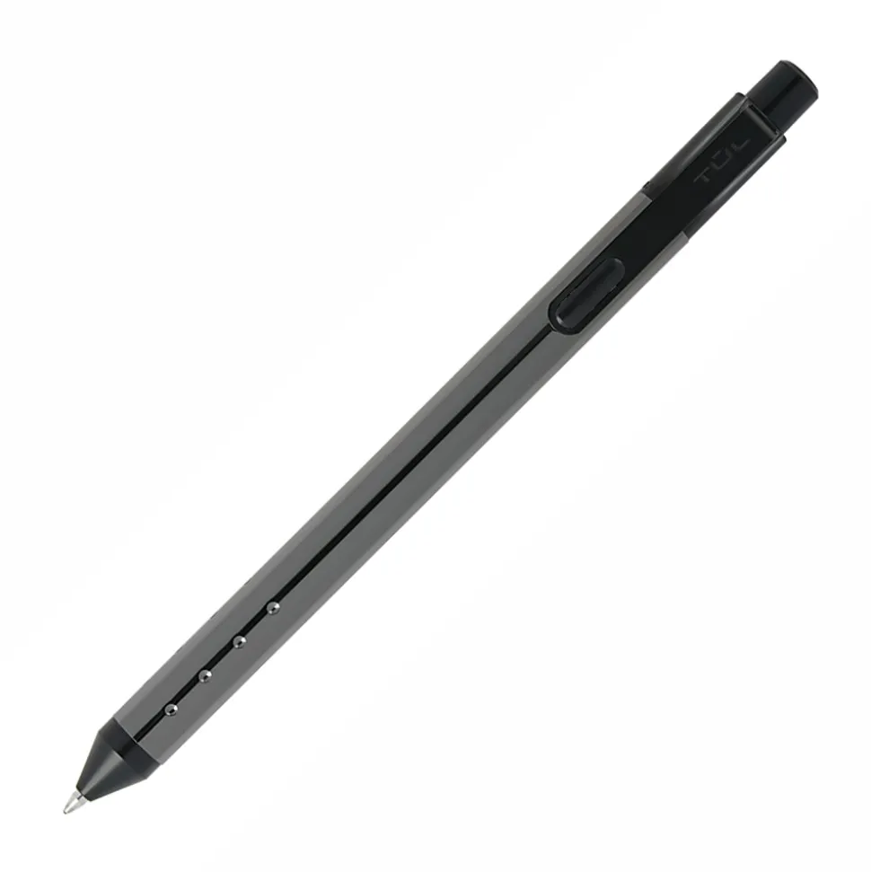 TUL® Fine Writing Solid Metal Barrel Retractable Gel Pen with 2 Refills, Medium Point, 0.7 mm, Gunmetal Barrel, Black & Blue Inks