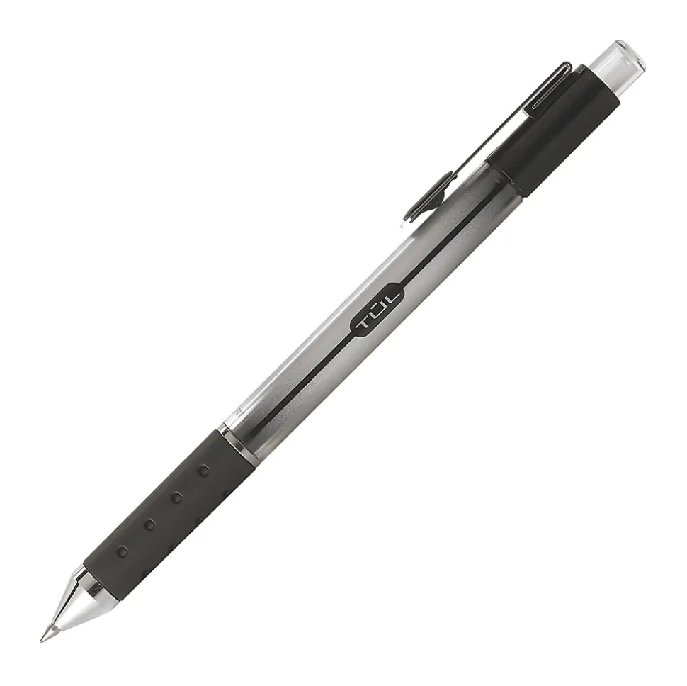 TUL® GL Series Retractable Gel Pens, Medium Point, 0.7 mm, Silver Barrel, Black Ink, Pack Of 4 Pens
